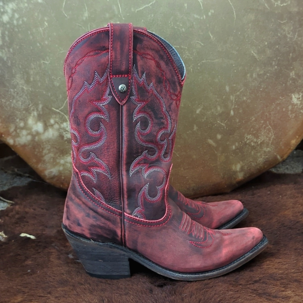 LIBERTY BLACK LB711219C Sienna classic snip toe cowgirl boot Vintage Rojo Red 7 - Picture 9 of 16